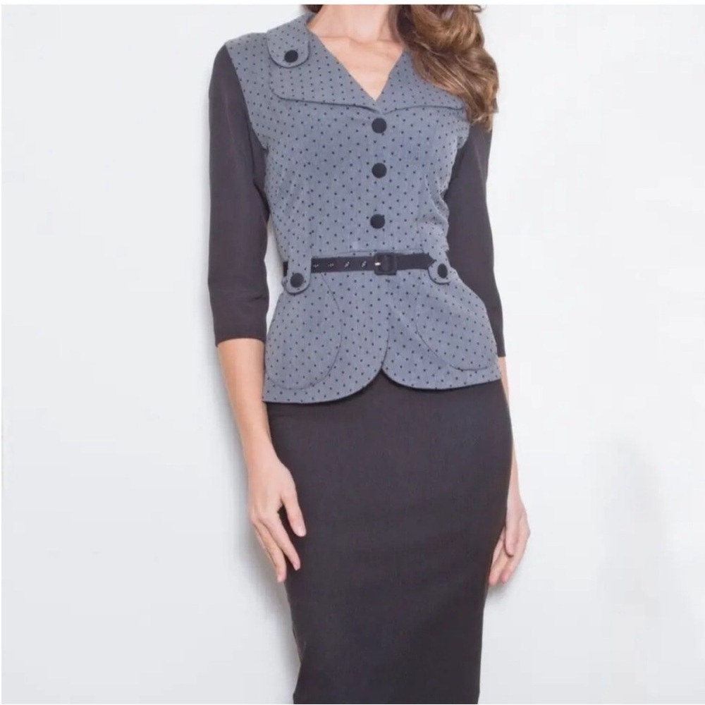 Stop Staring Naval Fitted unique Microdot Pinup retro fitted Midi vintage Dress